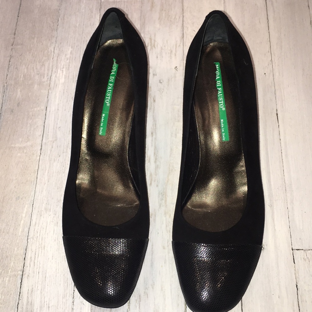 Moda Di Fausto Black Suede And Textured Pumps